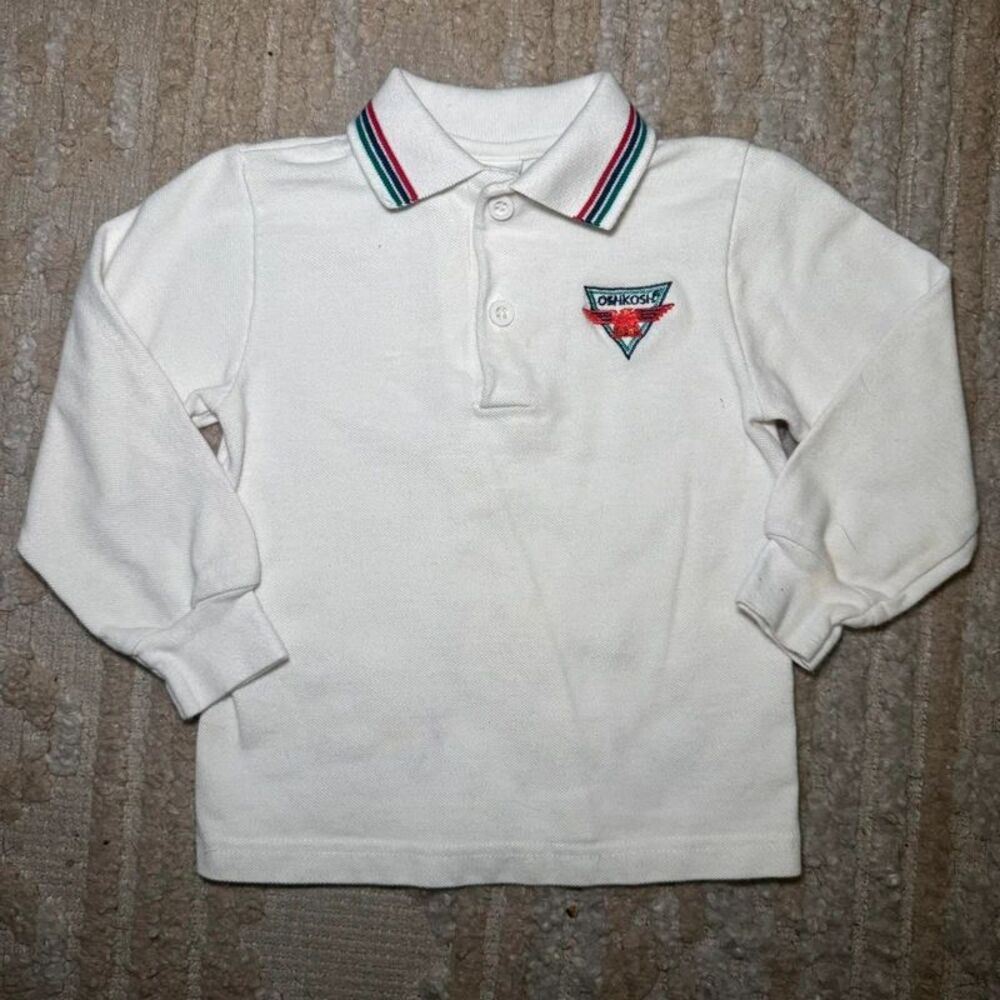 Vintage OshKosh Bgosh Made in USA Long Sleeve Polo Shirt 3T Eagle Logo